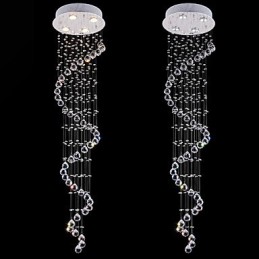 Lámpara colgante de cristal, 4 luces, plateada, transparente, K9, cristal helicoidal, 150 cm de alto.