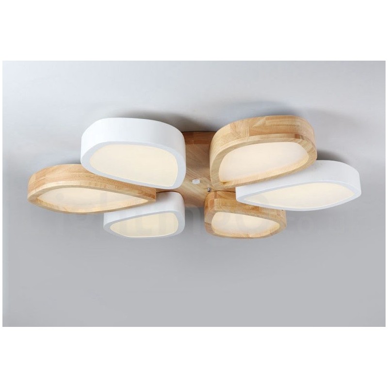 Lámpara de techo de madera de pétalos ultrafina regulable con pantalla acrílica, estilo nórdico