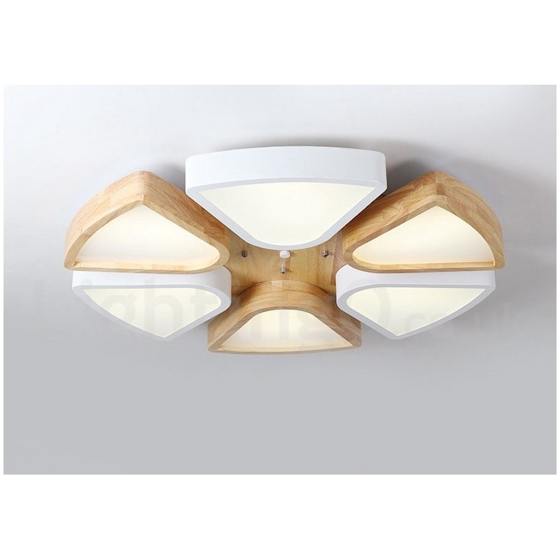 Lámpara de techo de madera de pétalos ultrafina regulable con pantalla acrílica, estilo nórdico