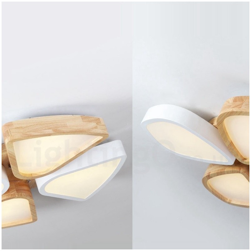 Lámpara de techo de madera de pétalos ultrafina regulable con pantalla acrílica, estilo nórdico