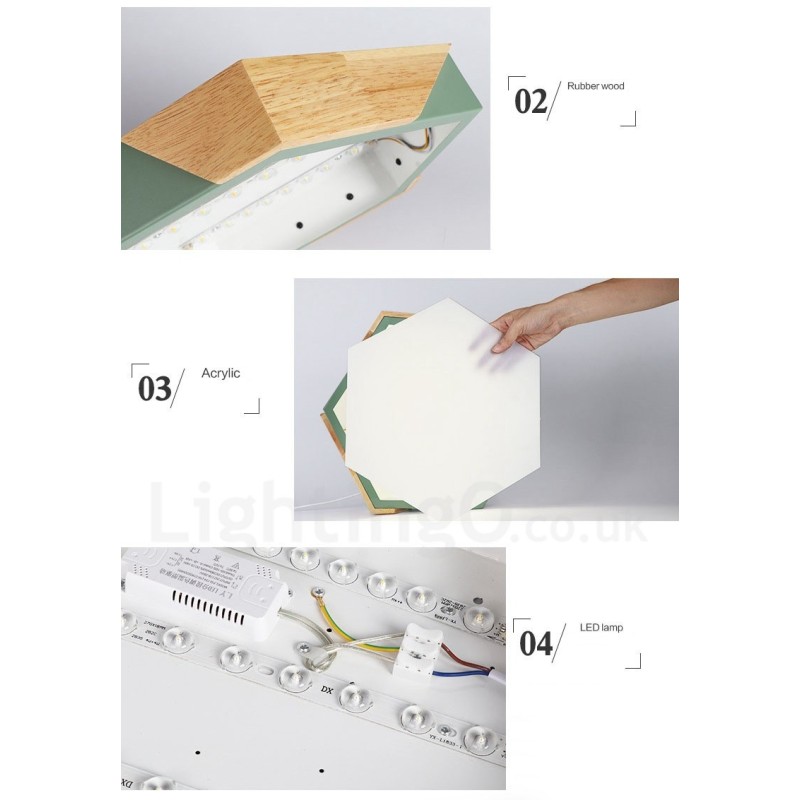 Lámpara de techo de madera ultrafina y multicolor con pantalla acrílica, regulable, estilo nórdico, modelo Macaron
