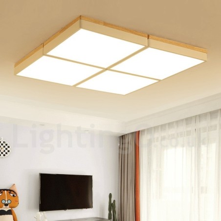 Lámpara de techo de madera ultrafina multicolor con pantalla acrílica, estilo nórdico, cuadrada, regulable, Macaron Lámpara de techo de madera ultrafina multicolor con pantalla acrílica, estilo nórdico, cuadrada, regulable, Macaron