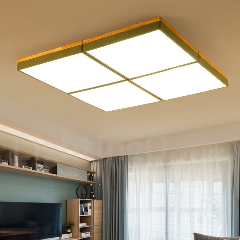 Lámpara de techo de madera ultrafina multicolor con pantalla acrílica, estilo nórdico, cuadrada, regulable, Macaron