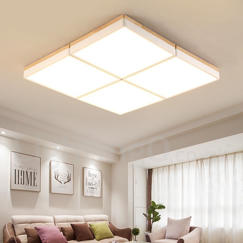 Lámpara de techo de madera ultrafina multicolor con pantalla acrílica, estilo nórdico, cuadrada, regulable, Macaron