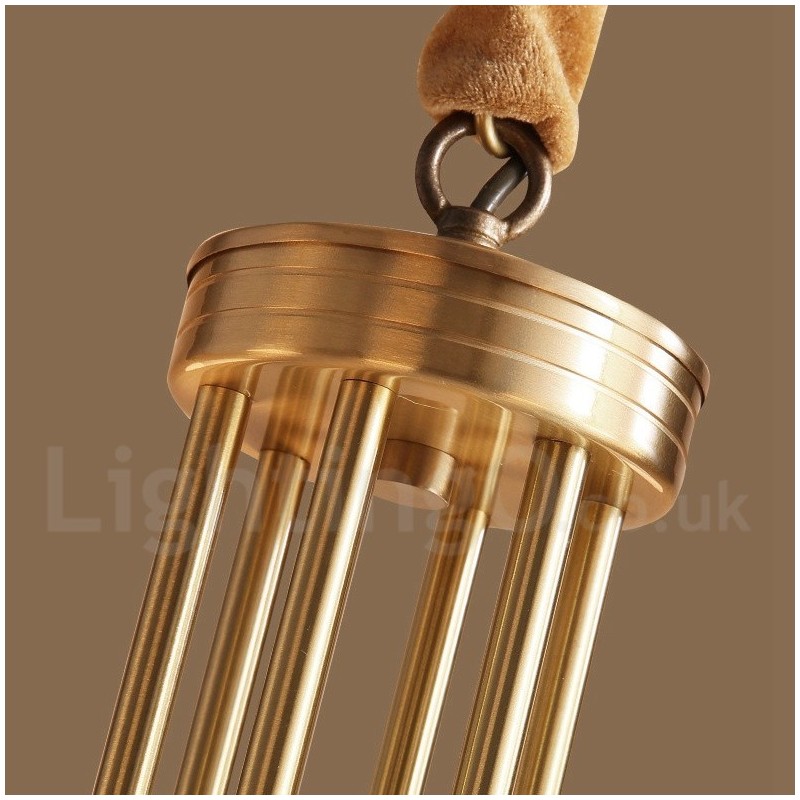 Lámpara colgante grande de latón puro, estilo rústico, retro, vintage, con pantallas de cristal