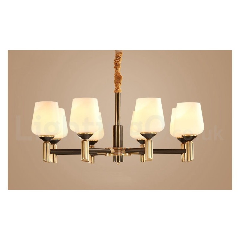 Lámpara colgante grande de latón puro, estilo rústico, retro, vintage, con pantallas de cristal