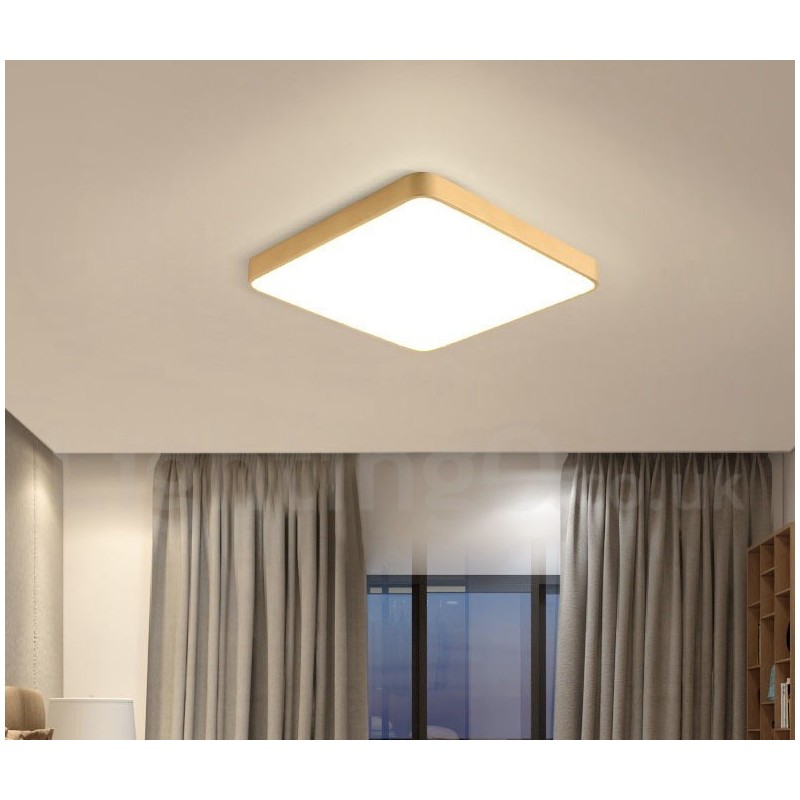 Lámpara de techo empotrada de latón, ultrafina, cuadrada, regulable, moderna, contemporánea, de estilo nórdico con pantalla acrílica. También se puede usar como aplique de pared.