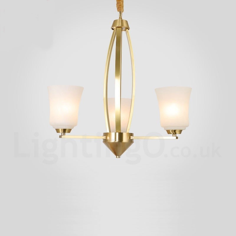 Lámpara colgante grande de latón puro de 3 luces, estilo rústico, retro, vintage, con pantallas de cristal