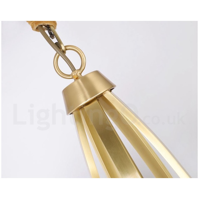 Lámpara colgante grande de latón puro de 3 luces, estilo rústico, retro, vintage, con pantallas de cristal