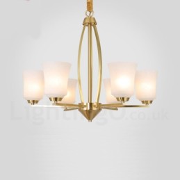 Lámpara colgante grande de latón puro de 6 luces, estilo rústico, retro, vintage, con pantallas de cristal