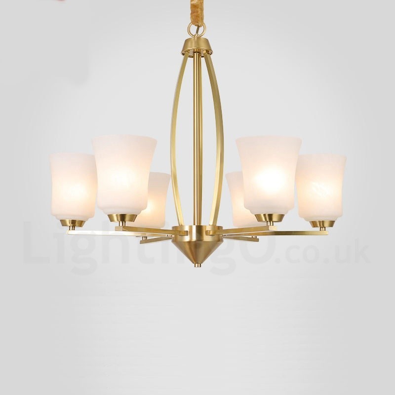 Lámpara colgante grande de latón puro de 6 luces, estilo rústico, retro, vintage, con pantallas de cristal