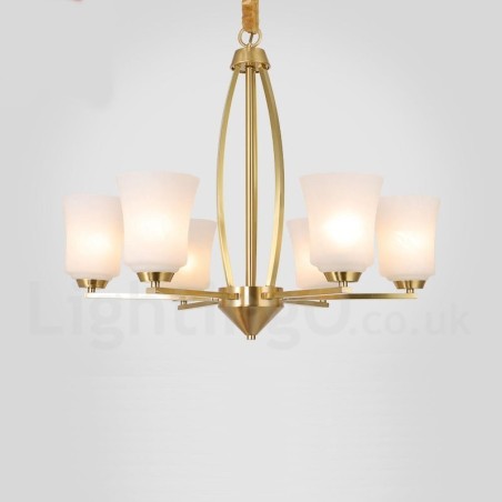 Lámpara colgante grande de latón puro de 6 luces, estilo rústico, retro, vintage, con pantallas de cristal Lámpara colgante grande de latón puro de 6 luces, estilo rústico, retro, vintage, con pantallas de cristal
