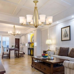 Lámpara colgante grande de latón puro de 8 luces, estilo rústico, retro, vintage, con pantallas de cristal