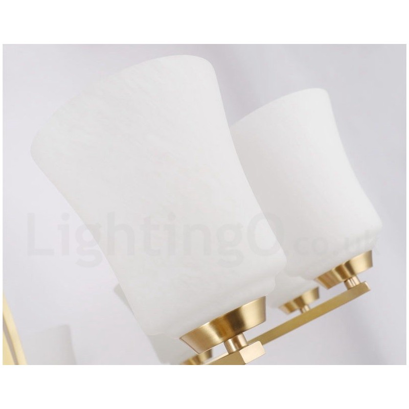 Lámpara colgante grande de latón puro de 8 luces, estilo rústico, retro, vintage, con pantallas de cristal