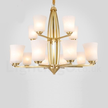 Lámpara colgante grande de latón puro de 15 luces, estilo rústico, retro, vintage, con pantallas de cristal. Lámpara colgante grande de latón puro de 15 luces, estilo rústico, retro, vintage, con pantallas de cristal.