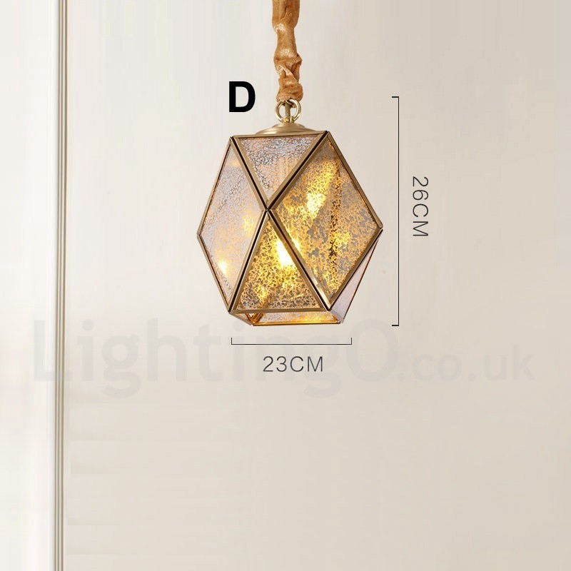 Lámpara colgante rústica de estilo nórdico de latón puro con pantalla de cristal