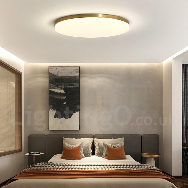 Lámpara de techo empotrada de estilo nórdico moderno, contemporáneo, ultrafina y redonda, regulable, de latón, con pantalla acrílica. También se puede usar como luz de pared.