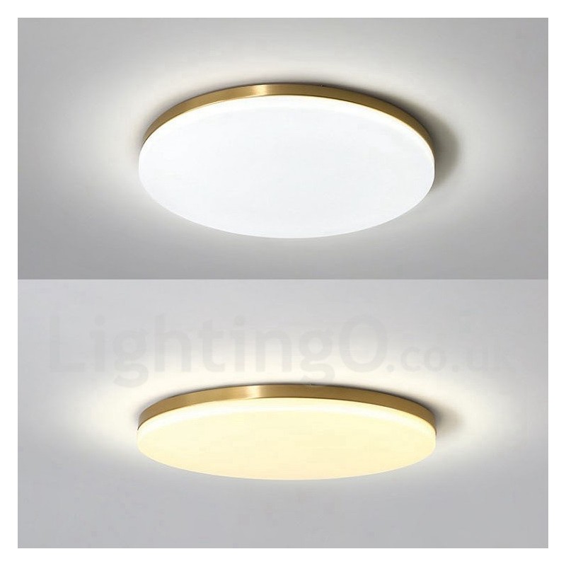 Lámpara de techo empotrada de estilo nórdico moderno, contemporáneo, ultrafina y redonda, regulable, de latón, con pantalla acrílica. También se puede usar como luz de pared.