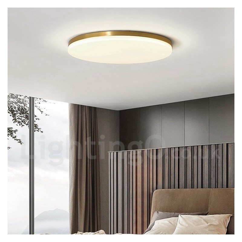 Lámpara de techo empotrada de estilo nórdico moderno, contemporáneo, ultrafina y redonda, regulable, de latón, con pantalla acrílica. También se puede usar como luz de pared.