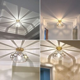 Lámpara de techo empotrada de estilo nórdico rústico de latón puro con pantalla de cristal