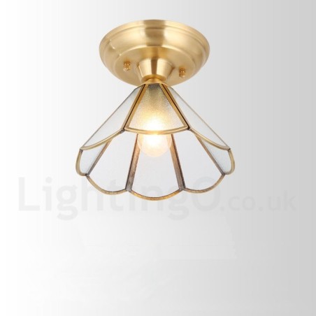 Lámpara de techo empotrada de estilo nórdico rústico de latón puro con pantalla de cristal Lámpara de techo empotrada de estilo nórdico rústico de latón puro con pantalla de cristal