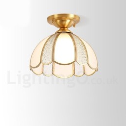 Lámpara de techo empotrada de estilo nórdico rústico de latón puro con pantalla de cristal