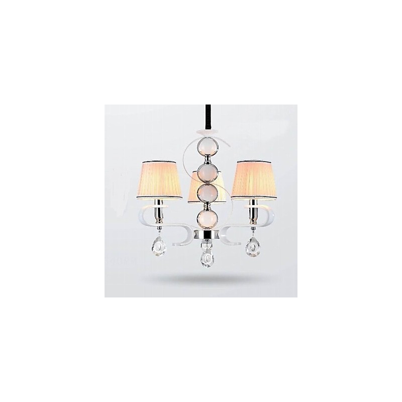 Lámpara de araña de tela de 3 luces de alta calidad con anillo de plata y jade blanco