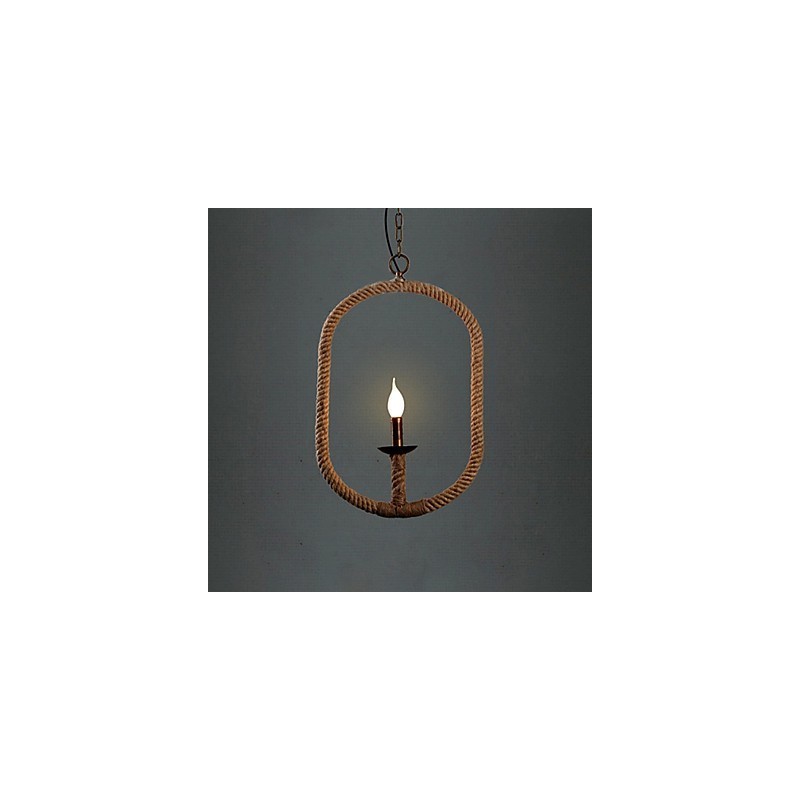 Lámpara de araña retro de cuerda de cáñamo de 1 lámpara, estilo rústico retro
