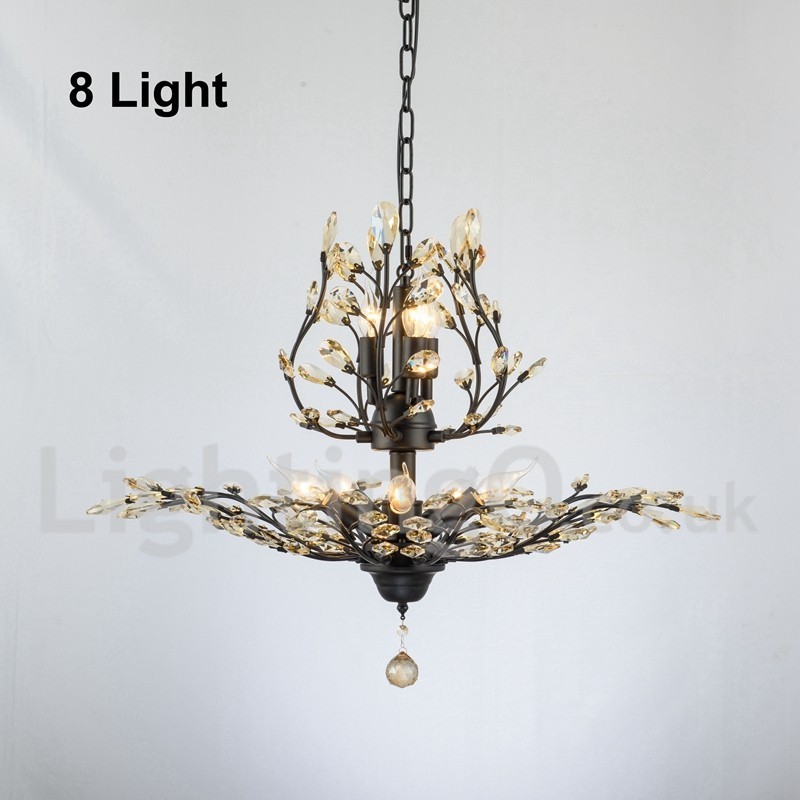 Lámpara de araña de hierro con pintura de cristal y lámpara de iluminación moderna de cristal