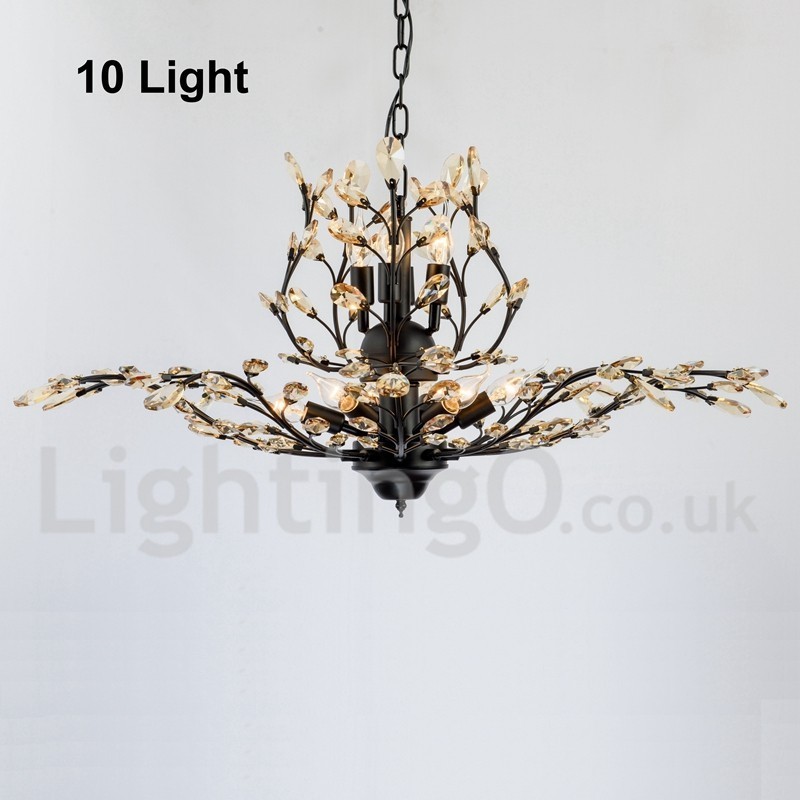 Lámpara de araña de hierro con pintura de cristal y lámpara de iluminación moderna de cristal