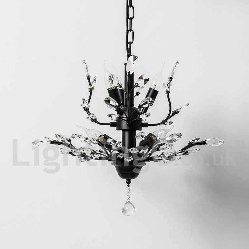 Lámpara de araña de hierro con pintura de cristal y lámpara de iluminación moderna de cristal