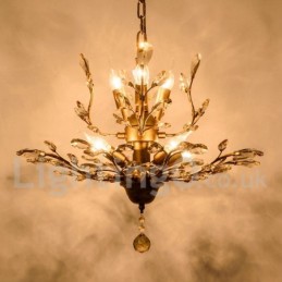 Lámpara de araña de hierro con pintura de cristal y lámpara de iluminación moderna de cristal