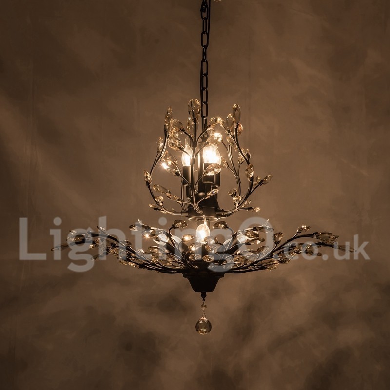 Lámpara de araña de hierro con pintura de cristal y lámpara de iluminación moderna de cristal