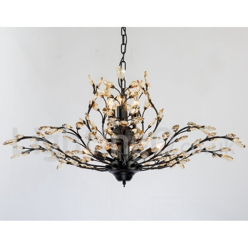 Lámpara de araña de hierro con pintura de cristal y lámpara de iluminación moderna de cristal