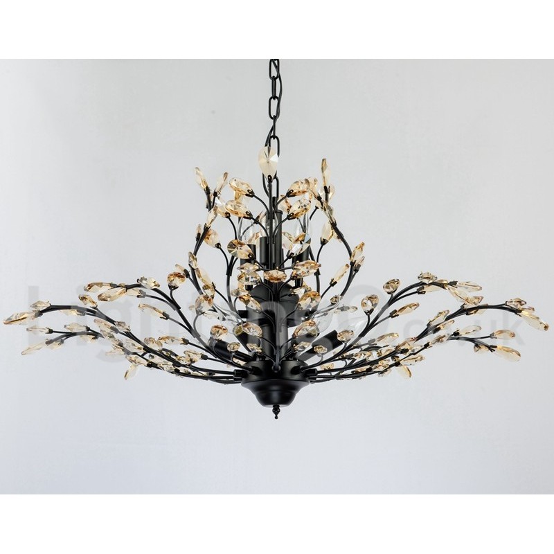 Lámpara de araña de hierro con pintura de cristal y lámpara de iluminación moderna de cristal