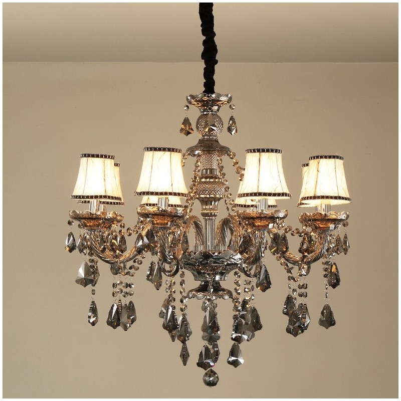 Lámpara de araña de cristal K9 de 8 luces, color gris retro