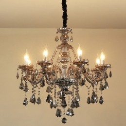 Lámpara de araña de cristal K9 de 8 luces, color gris retro