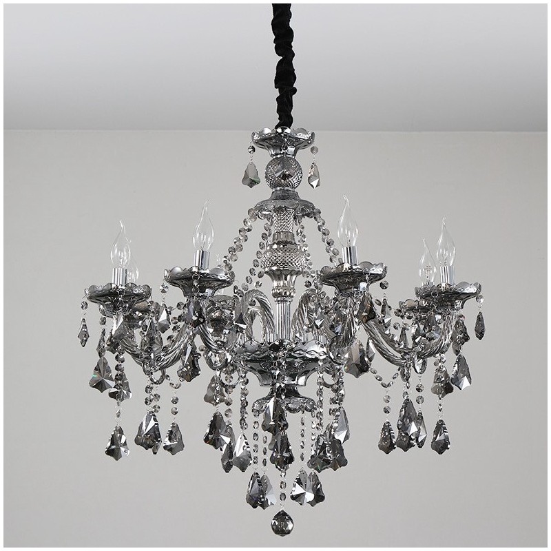 Lámpara de araña de cristal K9 de 8 luces, color gris retro