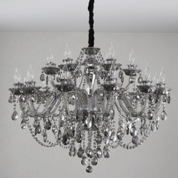Lámpara de araña grande de cristal K9 de 18 luces, color gris retro