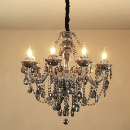 Lámpara de araña grande de cristal K9 de 8 luces, color gris retro