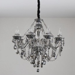 Lámpara de araña grande de cristal K9 de 8 luces, color gris retro