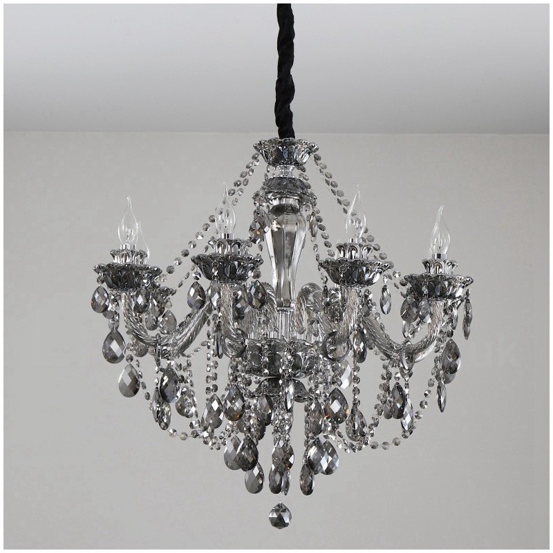 Lámpara de araña grande de cristal K9 de 8 luces, color gris retro