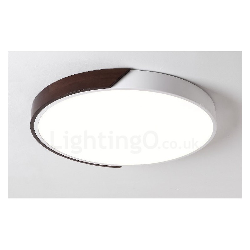 Lámpara de techo empotrada redonda ultrafina de madera color nogal retro, regulable y con pantalla acrílica. También se puede usar como aplique de pared.