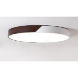 Lámpara de techo empotrada redonda ultrafina de madera color nogal retro, regulable y con pantalla acrílica. También se puede usar como aplique de pared.