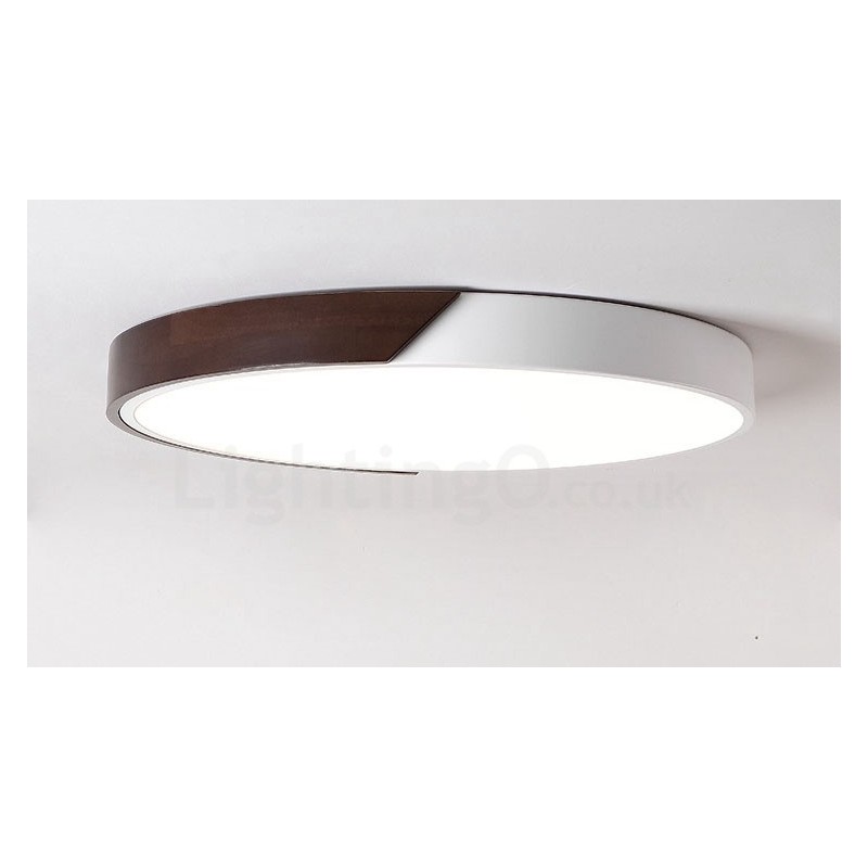 Lámpara de techo empotrada redonda ultrafina de madera color nogal retro, regulable y con pantalla acrílica. También se puede usar como aplique de pared.