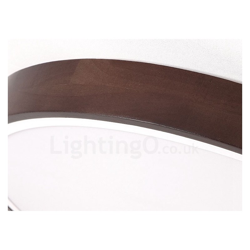 Lámpara de techo empotrada redonda ultrafina de madera color nogal retro, regulable y con pantalla acrílica. También se puede usar como aplique de pared.