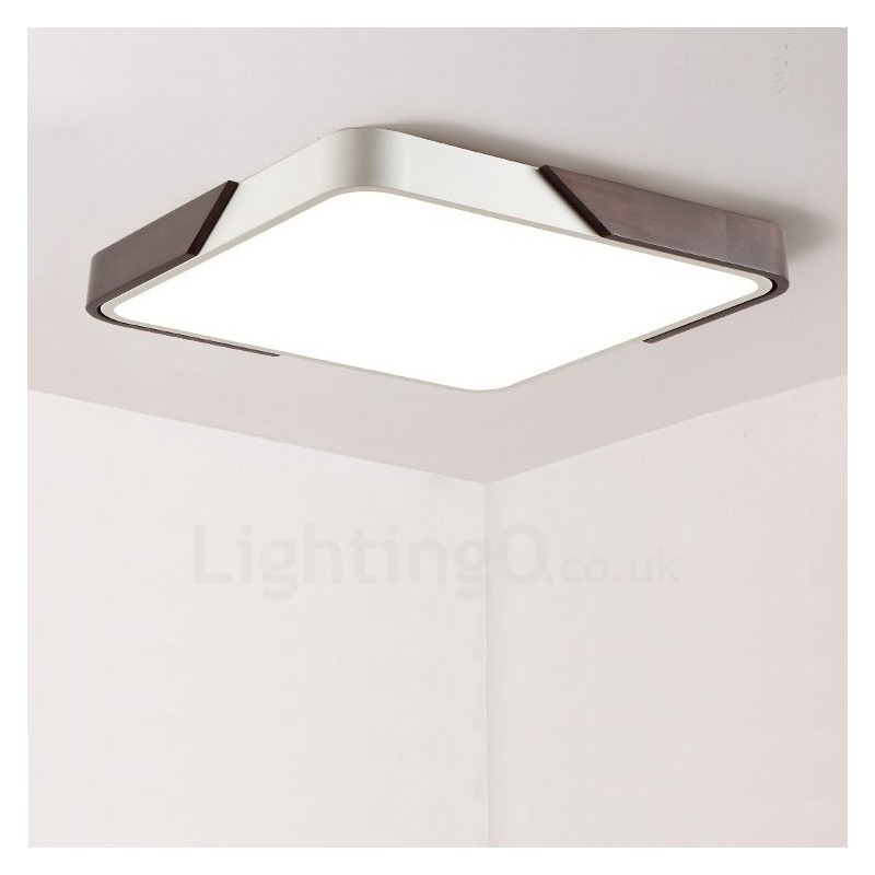 Lámpara de techo empotrada cuadrada ultrafina de madera color nogal retro, regulable, con pantalla acrílica. También se puede usar como aplique de pared.