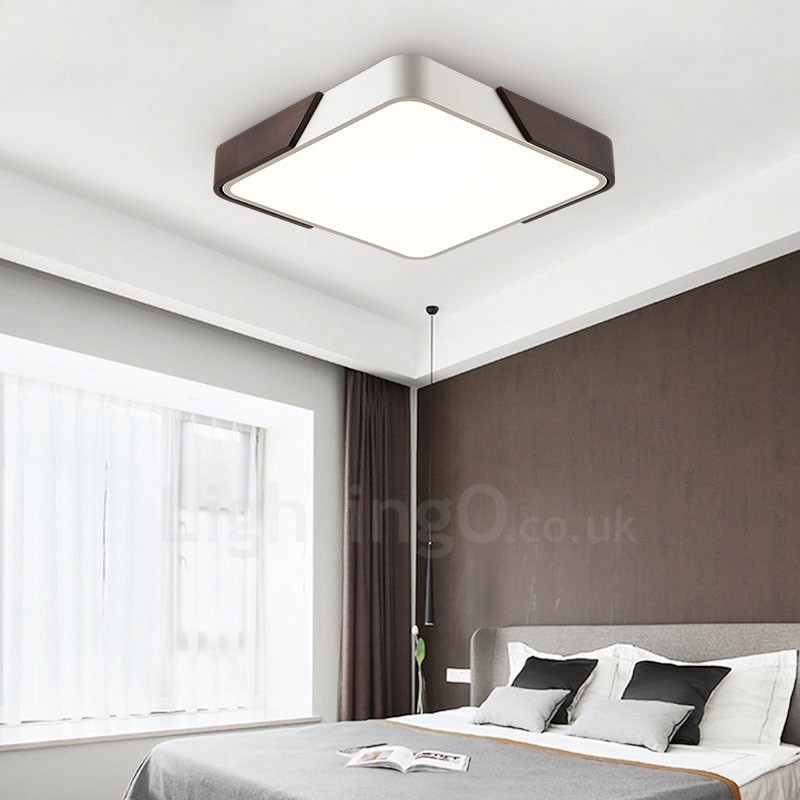 Lámpara de techo empotrada cuadrada ultrafina de madera color nogal retro, regulable, con pantalla acrílica. También se puede usar como aplique de pared.