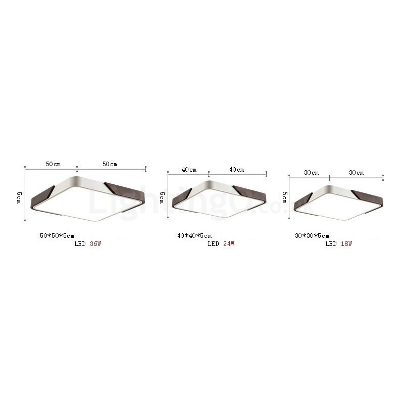 Lámpara de techo empotrada cuadrada ultrafina de madera color nogal retro, regulable, con pantalla acrílica. También se puede usar como aplique de pared.