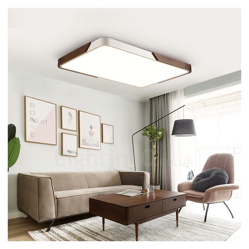 Lámpara de techo empotrada rectangular ultrafina de madera color nogal retro, regulable, con pantalla acrílica. También se puede usar como aplique de pared.